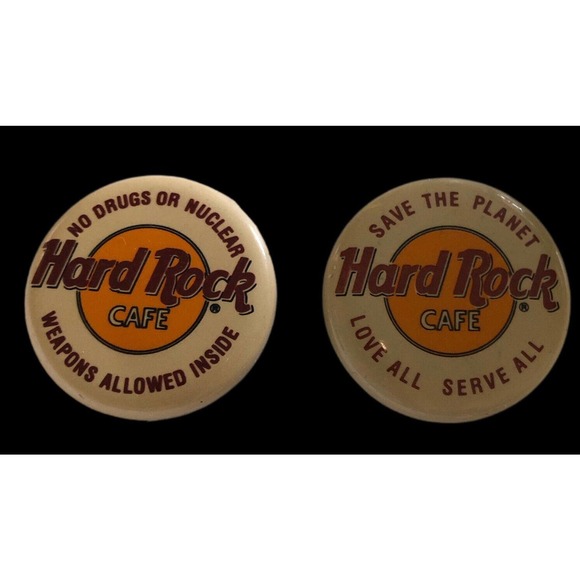 2 Hard Rock Cafe Button Pin Save The Planet Love All Serve All No Drugs Weapons - Picture 6 of 6